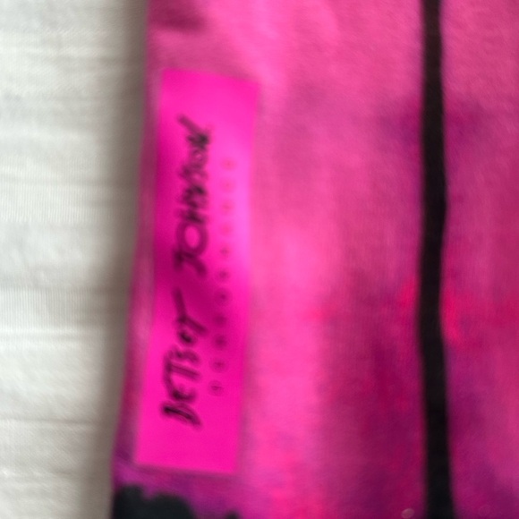 Betsey Johnson Black and Hot Pink Palm print leggings Sz L - Picture 5 of 5